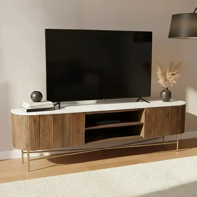 Reyna Media Cabinet, 71" in Walnut and White