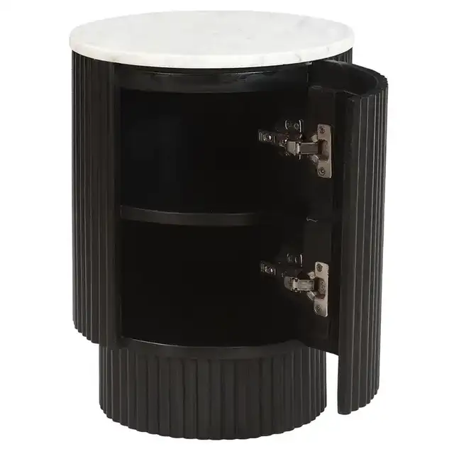 Reyna Round Accent Table with Storage in Black and White