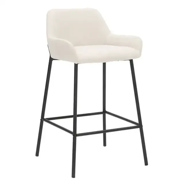 Baily 26" Counter Stool, Set of 2 in Beige Fabric and Black