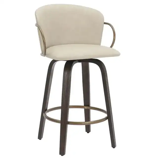 Lawson 26" Counter Stool with Swivel, Set of 2 in Ivory and Brown and Aged Gold
