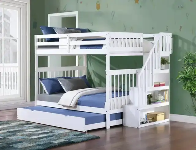 B 1857 - 54"/54" Bunk (White)(Reversible stairs)