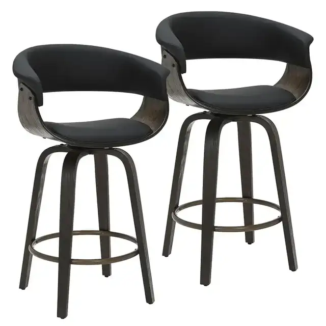 Holt 26" Counter Stool with Swivel, Set of 2 in Black and Walnut
