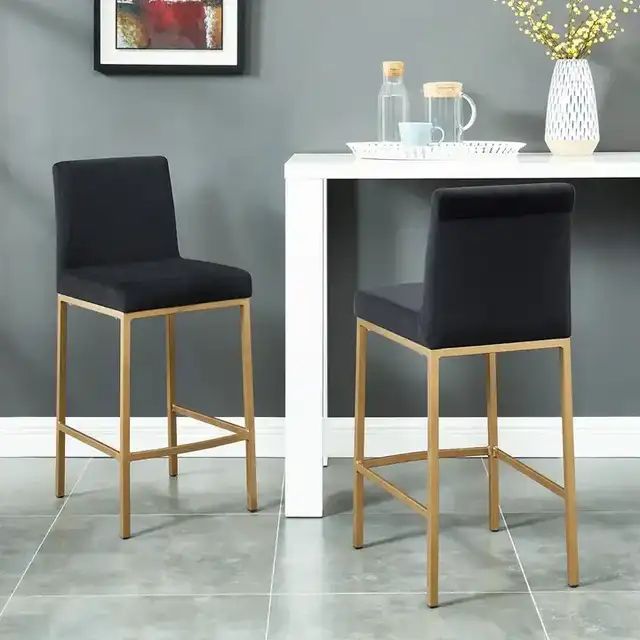Diego 26" Counter Stool, Set of 2 in Black and Aged Gold