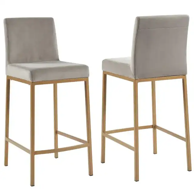 Diego 26" Counter Stool, Set of 2 in Grey and Aged Gold
