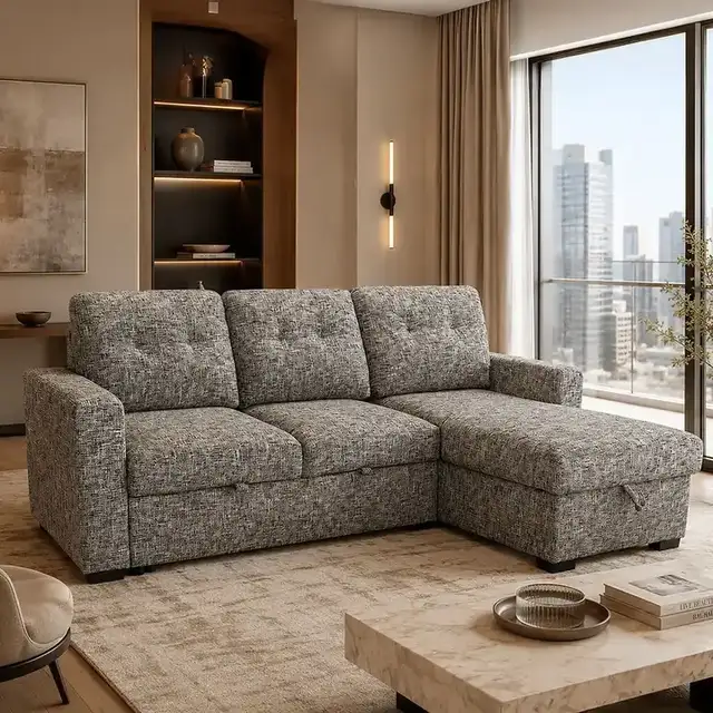 Draga Sofa with Reversible Chaise & Bed & Storage in Warm Grey