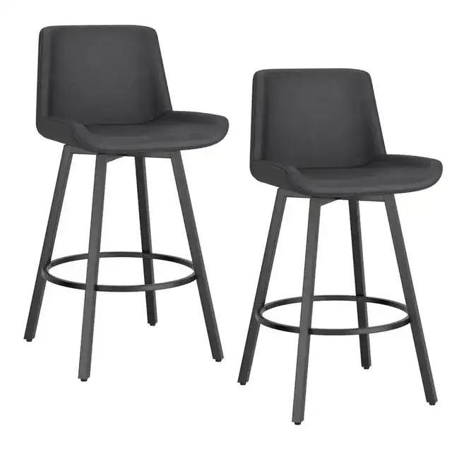 Fern 26" Counter Stool with Swivel, Set of 2 in Vintage Charcoal PU and Black