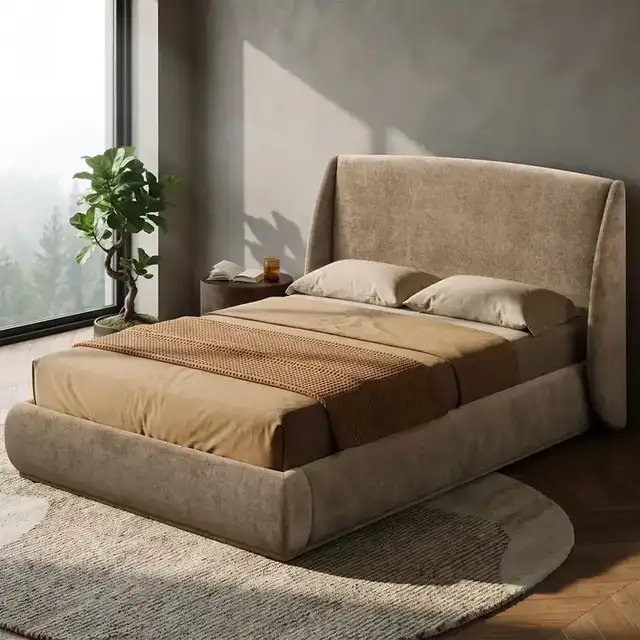 Ursula Platform Bed in Dark Beige