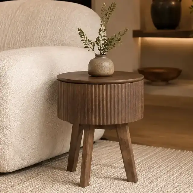 Balark Round 1 Drawer Accent Table in Walnut