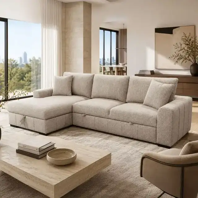 Gareth Sofa with Left Chaise & Bed & Storage in Taupe