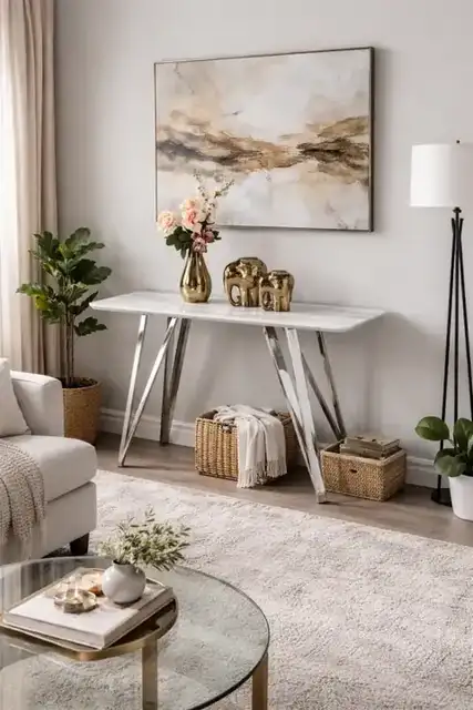 SOFA TABLE - WHITE/SILVER