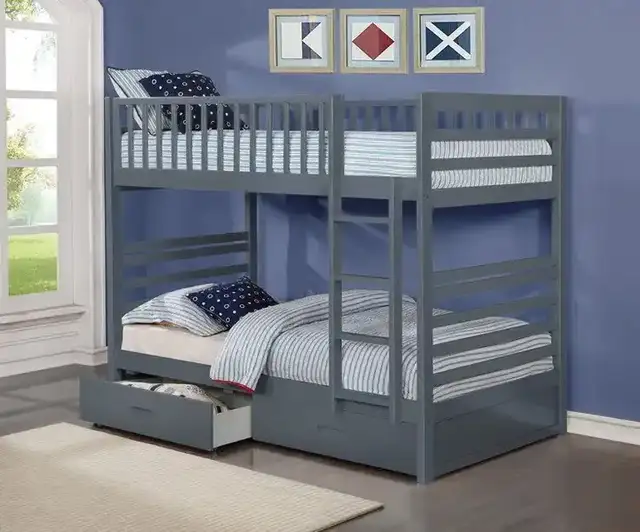 B 110 Single/Single Bunk Bed (Includes Set of Drawers) - G r e y