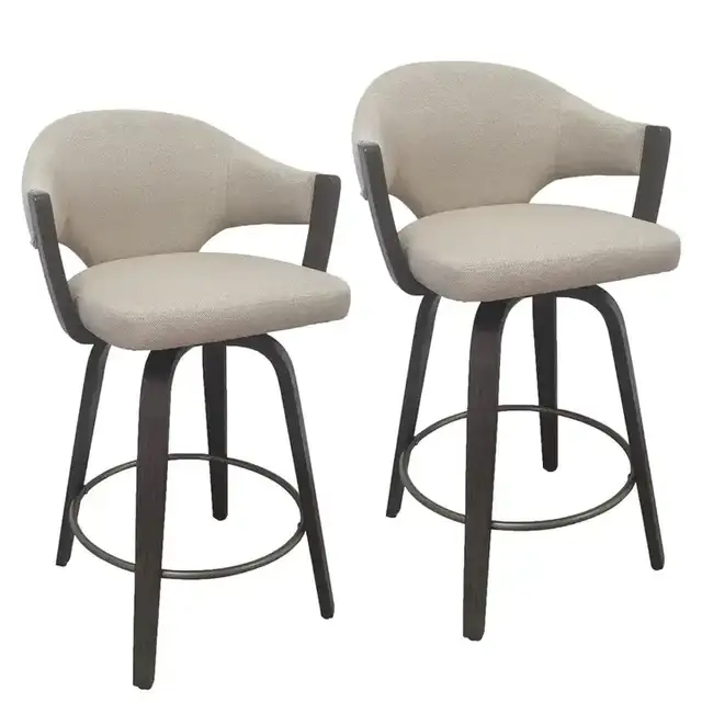 Freya 26" Counter Stool with Swivel, Set of 2 in Toffee and Walnut