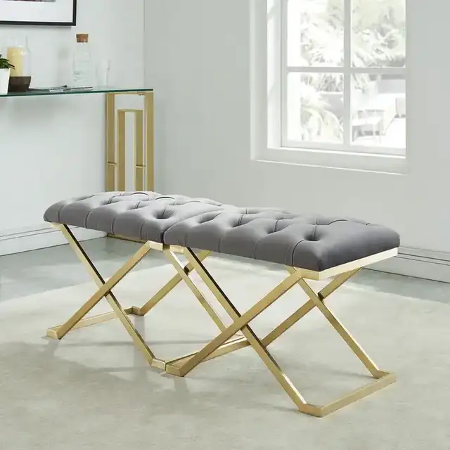 Rada Bench in Grey and Brushed Gold