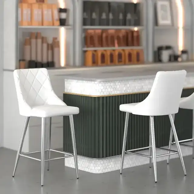 Devo 26" Counter Stool, Set of 2 in White and Chrome