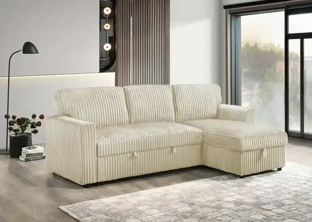 IF 9026 - Sofabed Sect. w/ Rev. Chaise (Creme Fabric)