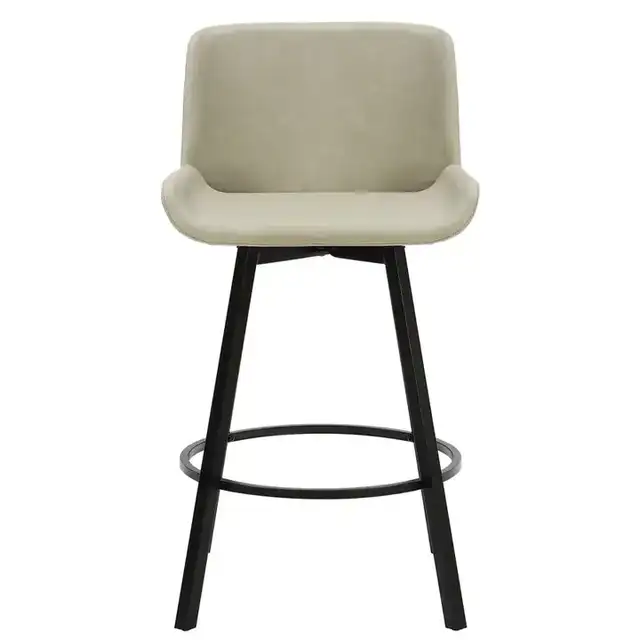 Fern 26" Counter Stool with Swivel, Set of 2 in Vintage Ivory PU and Black