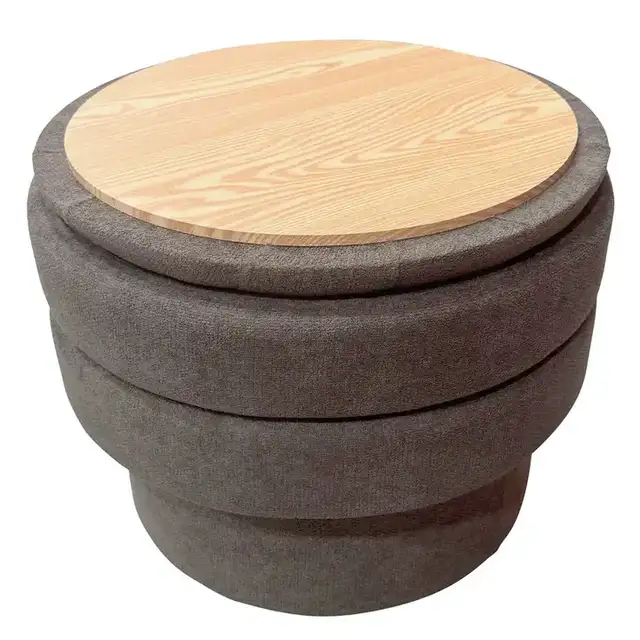 Kepler Round Storage Ottoman in Warm Charcoal