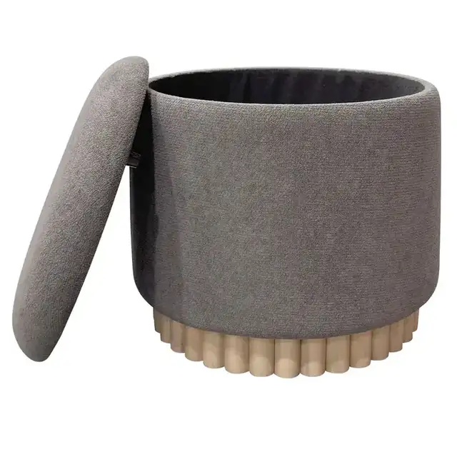Sadie Round Storage Ottoman in Warm Charcoal and Natural