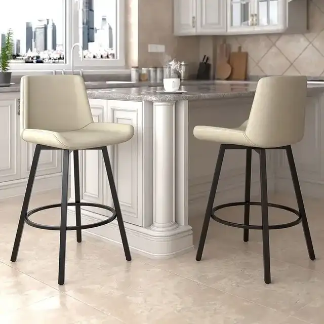 Fern 26" Counter Stool with Swivel, Set of 2 in Vintage Ivory PU and Black