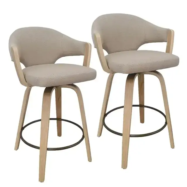 Freya 26" Counter Stool with Swivel, Set of 2 in Toffee and Natural