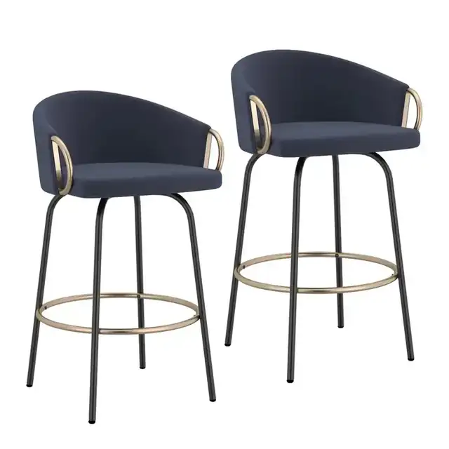 Lavo 26" Counter Stool with Swivel, Set of 2 in Blue and Black and Aged Gold