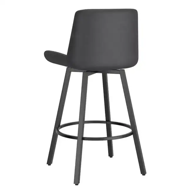 Fern 26" Counter Stool with Swivel, Set of 2 in Vintage Charcoal PU and Black