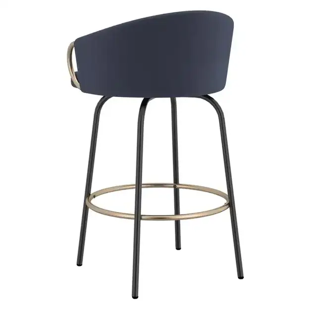 Lavo 26" Counter Stool with Swivel, Set of 2 in Blue and Black and Aged Gold