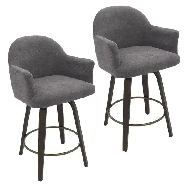 Torra 26" Counter Stool with Swivel, Set of 2 in Warm Charcoal and Dark Walnut