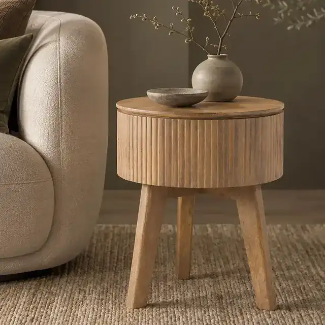 Balark Round 1 Drawer Accent Table in Natural