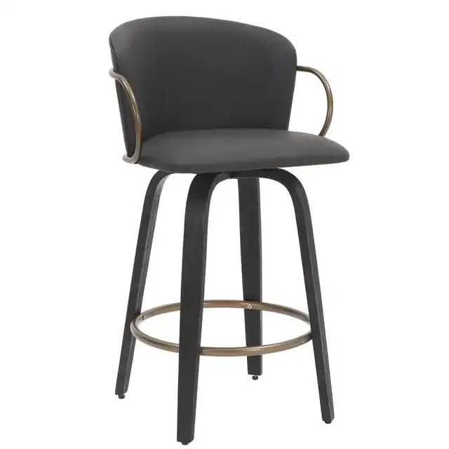 Lawson 26" Counter Stool with Swivel, Set of 2 in Charcoal and Black and Aged Gold
