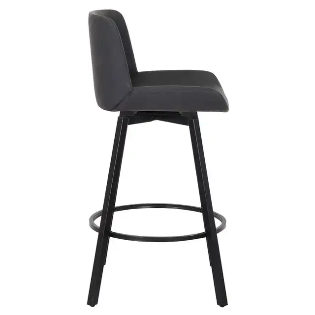 Fern 26" Counter Stool with Swivel, Set of 2 in Vintage Charcoal PU and Black