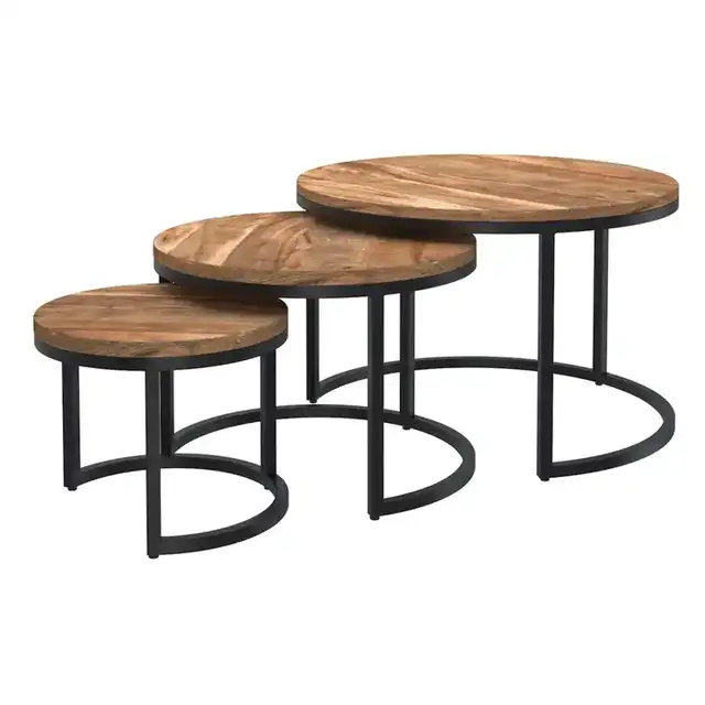 Darsh 3pc Round Coffee Table Set in Natural and Black