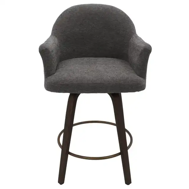Torra 26" Counter Stool with Swivel, Set of 2 in Warm Charcoal and Dark Walnut