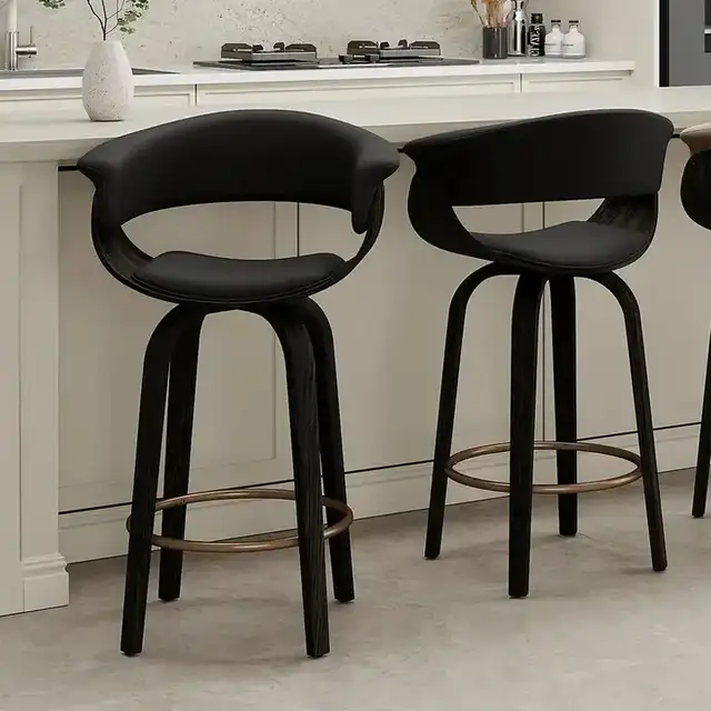 Holt 26" Counter Stool with Swivel, Set of 2 in Black and Walnut