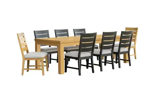 9-PIECE DINING SET - OAK/BLACK