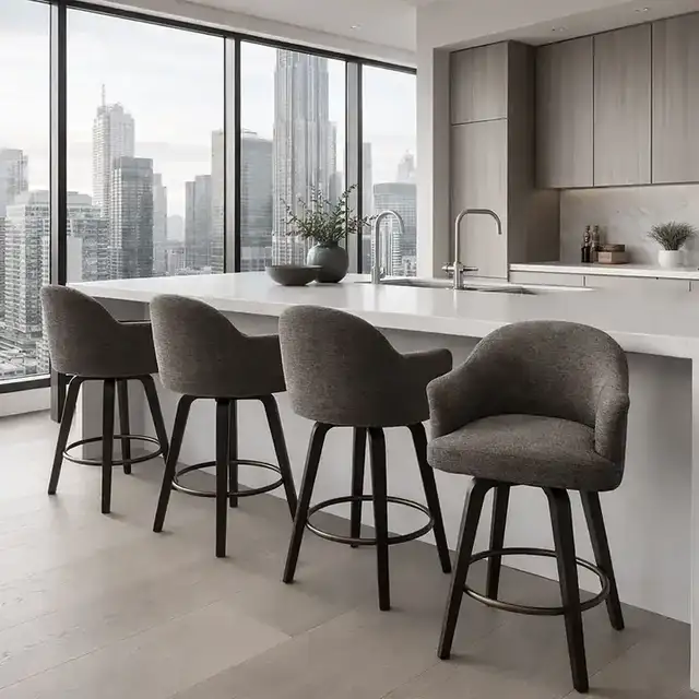 Torra 26" Counter Stool with Swivel, Set of 2 in Warm Charcoal and Dark Walnut