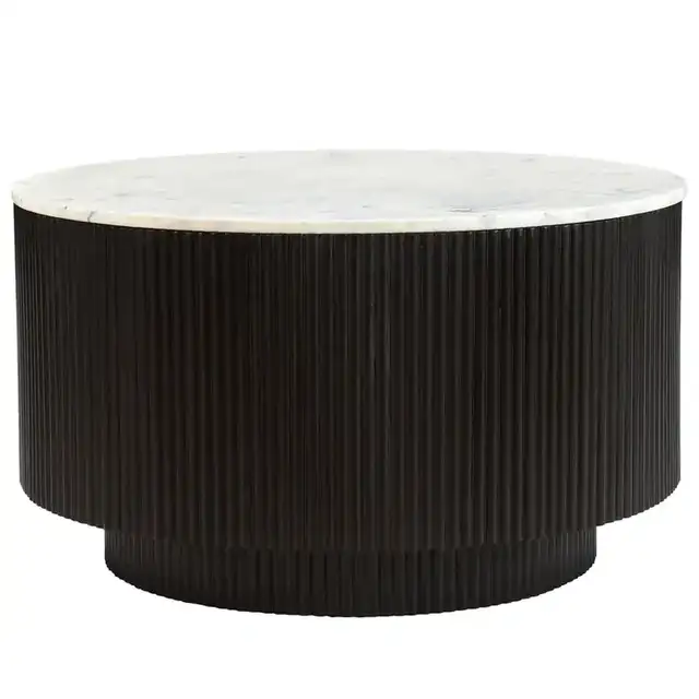 Reyna Round Coffee Table with Storage in Black and White