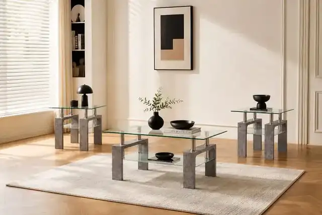 IF 2061 (Grey Faux Marble) - 3Pc Coffee Set (1xCoffee 2xEnds)