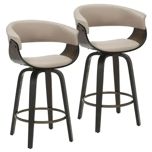 Holt 26" Counter Stool with Swivel, Set of 2 in Mushroom and Walnut