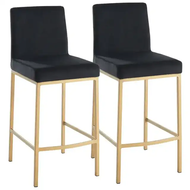 Diego 26" Counter Stool, Set of 2 in Black and Aged Gold