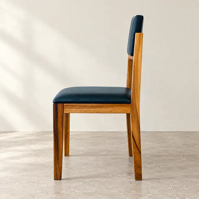 Solid Wood Dining Chair with Double Cushions — Side Profile