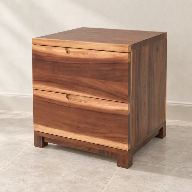 Solid Suar Wood Two-Drawer Nightstand