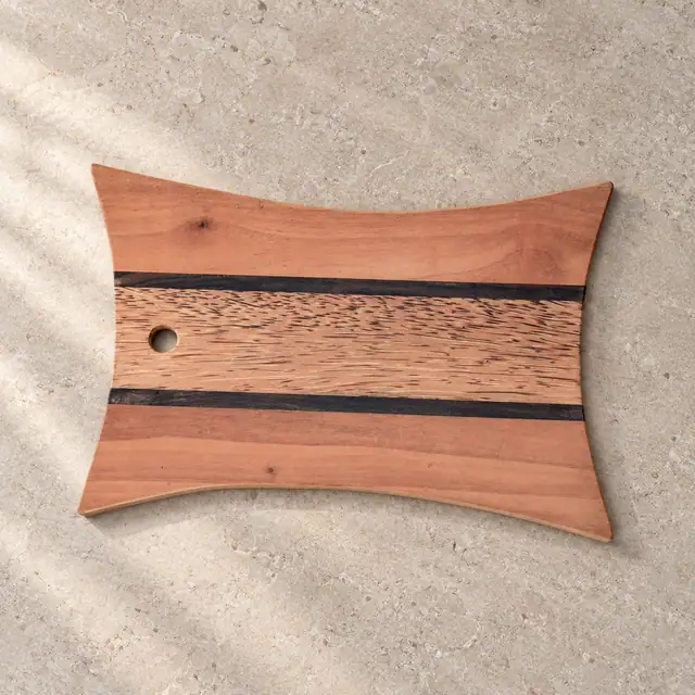 Waved-Edge Striped Wood Serving Board