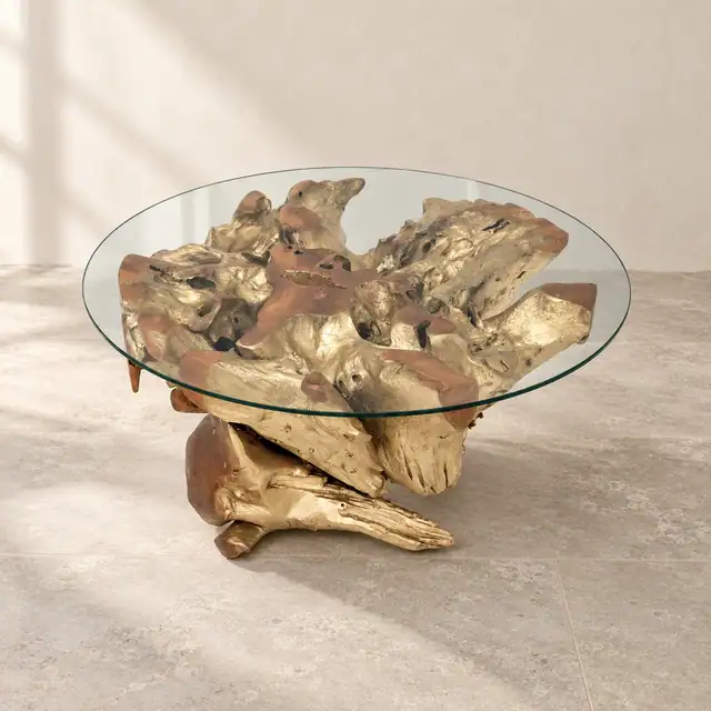 Amara Teak Root Coffee Table — Gold Finish