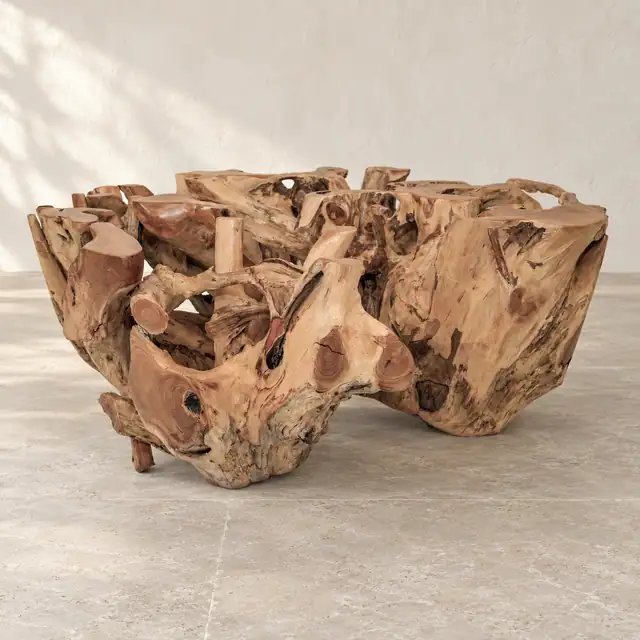 Amara Teak Root Coffee Table — Natural Large Base Detail