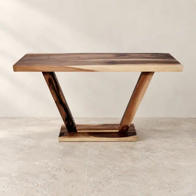 Solid Suar Wood Console with V-Shaped Base
