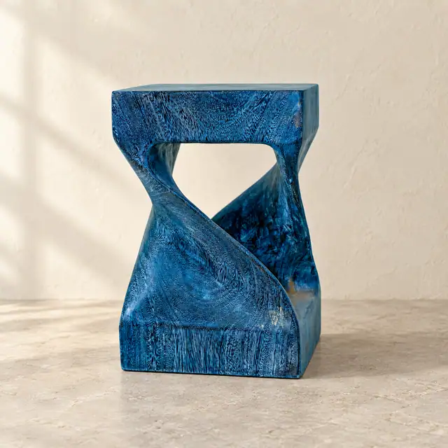 Twisted Suar Wood Accent Stool — Design 02
