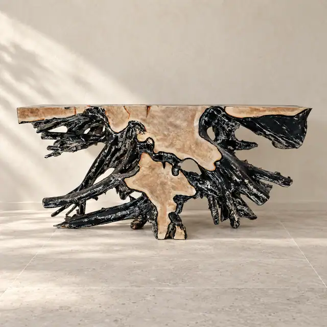 Black Resin Teak Console