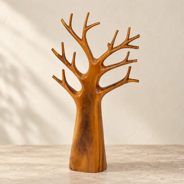 Handcrafted Teak Tree Sculpture Set