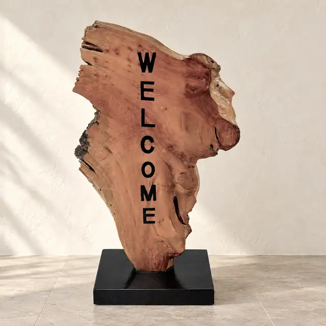 Hand-Carved Teak Welcome Sign